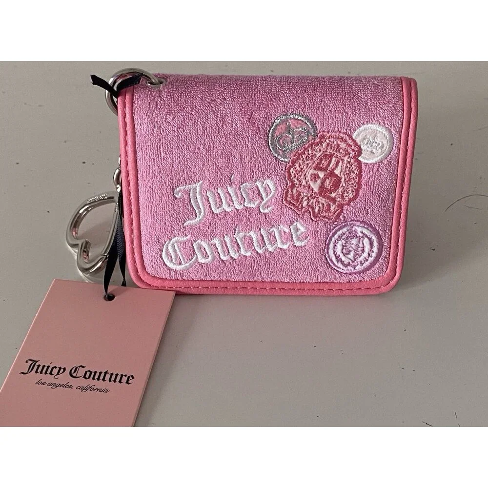 Juicy Couture Juicy Girl Rule Card Case FOB Wallet Pink Cherry Blossom Terry NEW